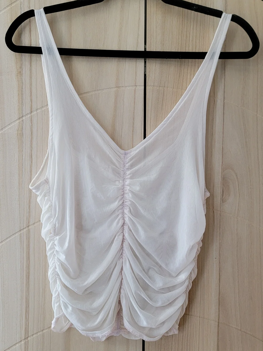 Free People Ruched White V-Neck Tank Top